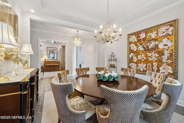 64 Whirlaway Ct, Saint Johns, FL 32259 - dining space with a chandelier, ornamental molding, wood finished floors, and baseboards
