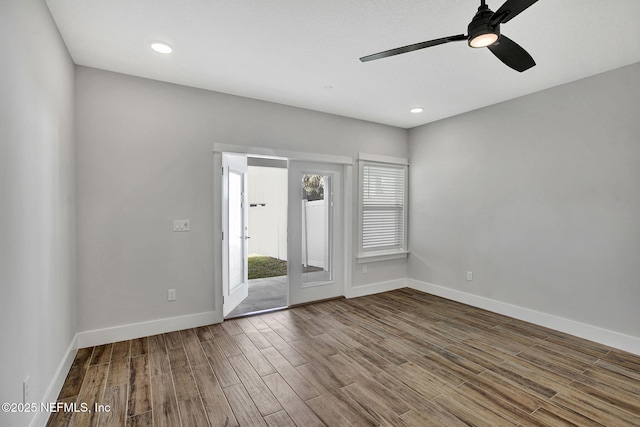 335 5th Ave S, Jacksonville Beach, FL 32250 - unfurnished room featuring baseboards, ceiling fan, wood finished floors, and recessed lighting