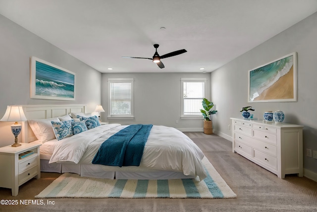 335 5th Ave S, Jacksonville Beach, FL 32250 - bedroom with a ceiling fan, baseboards, light colored carpet, and recessed lighting