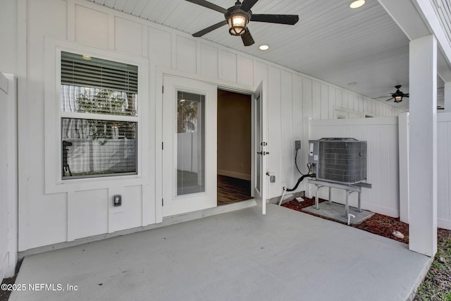 335 5th Ave S, Jacksonville Beach, FL 32250 - view of patio featuring fence, ceiling fan, and central AC