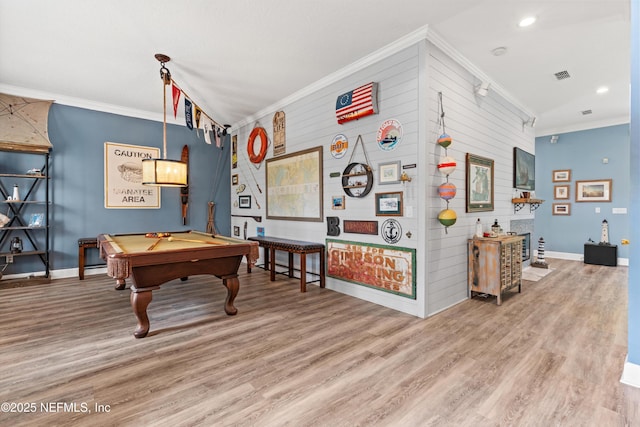 1053 Anchor Rd, Saint Johns, FL 32259 - recreation room featuring visible vents, billiards, wood finished floors, and ornamental molding