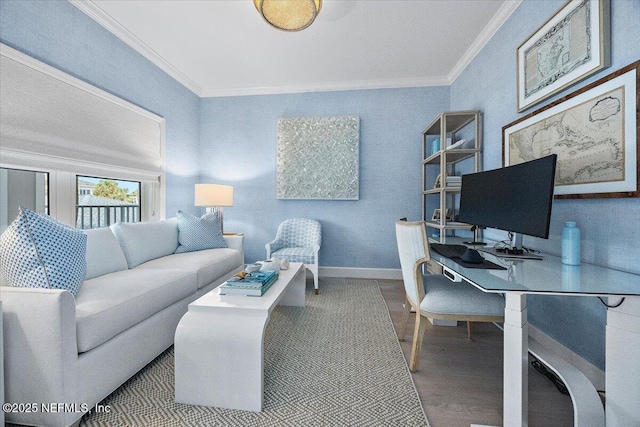 701 Beach Ave Unit 204, Atlantic Beach, FL 32233 - office featuring crown molding, baseboards, and wood finished floors