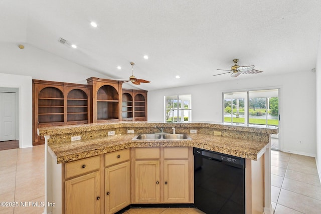 104 Seaside Cir, Ponte Vedra Beach, FL 32082 - kitchen featuring black dishwasher, a sink, ceiling fan, light tile patterned floors, and recessed lighting