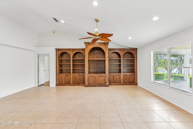104 Seaside Cir, Ponte Vedra Beach, FL 32082 - unfurnished living room featuring vaulted ceiling, ceiling fan, light tile patterned floors, and recessed lighting