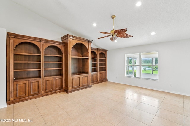 104 Seaside Cir, Ponte Vedra Beach, FL 32082 - unfurnished living room featuring vaulted ceiling, a ceiling fan, recessed lighting, light tile patterned flooring, and baseboards