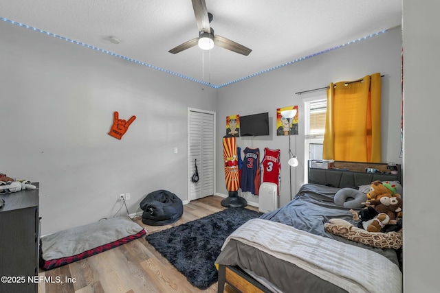 141 Casa Sevilla Ave, Saint Augustine, FL 32092 - bedroom featuring a closet, ceiling fan, wood finished floors, and baseboards