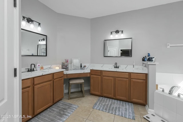 141 Casa Sevilla Ave, Saint Augustine, FL 32092 - full bathroom with vanity, tile patterned flooring, and a washtub