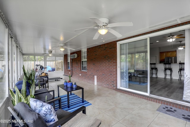 96086 Sea Winds Dr, Fernandina Beach, FL 32034 - sunroom with ceiling fan, an outdoor living space, and a wall unit AC