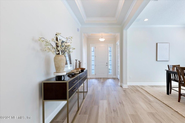 113 Footbridge Rd, Saint Johns, FL 32259 - foyer entrance with baseboards, light wood-type flooring, and crown molding