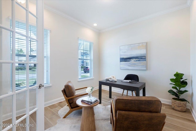 113 Footbridge Rd, Saint Johns, FL 32259 - office with plenty of natural light, baseboards, light wood-type flooring, and crown molding