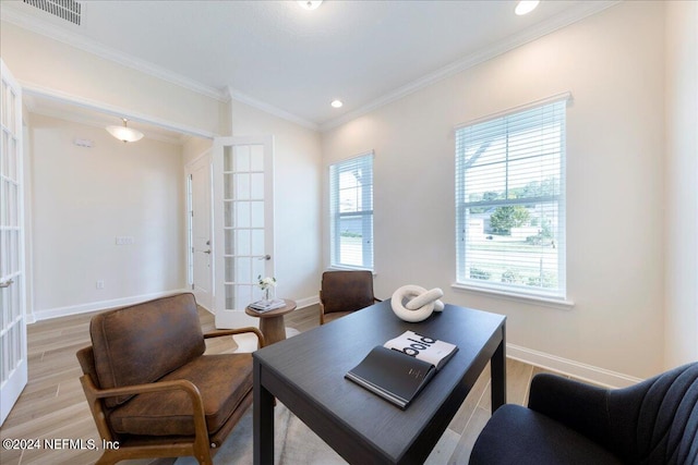 113 Footbridge Rd, Saint Johns, FL 32259 - office space featuring baseboards, crown molding, light wood-style floors, and visible vents