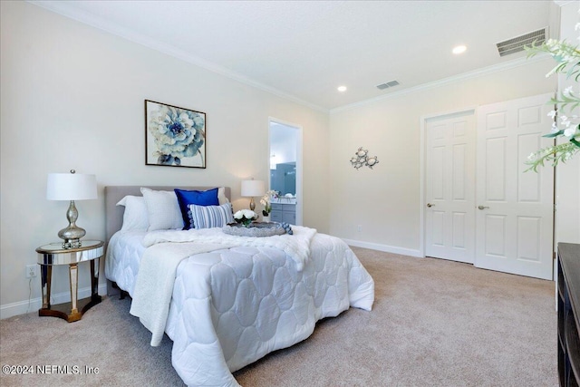 113 Footbridge Rd, Saint Johns, FL 32259 - bedroom with light colored carpet, visible vents, crown molding, and baseboards