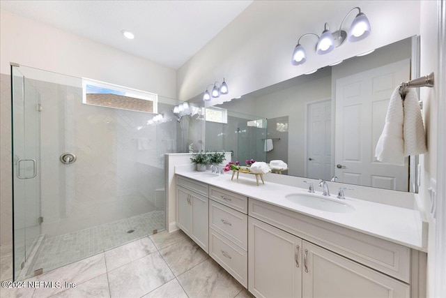 113 Footbridge Rd, Saint Johns, FL 32259 - full bathroom featuring a stall shower, double vanity, and a sink
