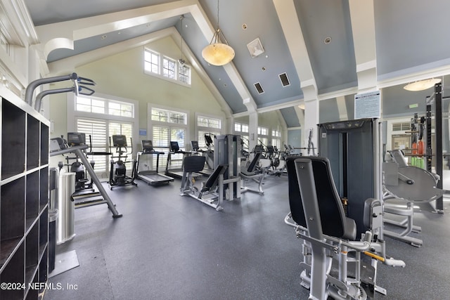 113 Footbridge Rd, Saint Johns, FL 32259 - exercise room featuring high vaulted ceiling and visible vents