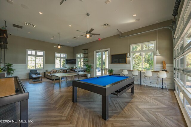 113 Footbridge Rd, Saint Johns, FL 32259 - recreation room featuring a ceiling fan, a wainscoted wall, billiards, and visible vents