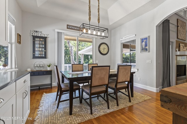 4 Pamela Pkwy, Palm Coast, FL 32137 - dining room featuring arched walkways, baseboards, a healthy amount of sunlight, and dark wood finished floors
