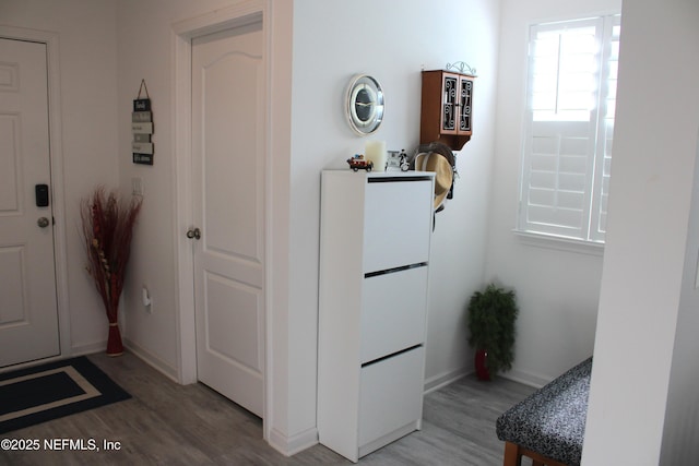 interior space featuring baseboards and light wood-style floors