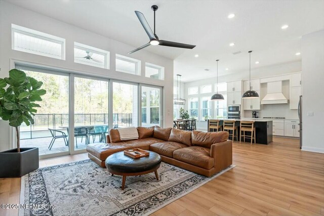 508 Palm Crest Dr, Ponte Vedra, FL 32081 - living area with recessed lighting, light wood-type flooring, and a ceiling fan