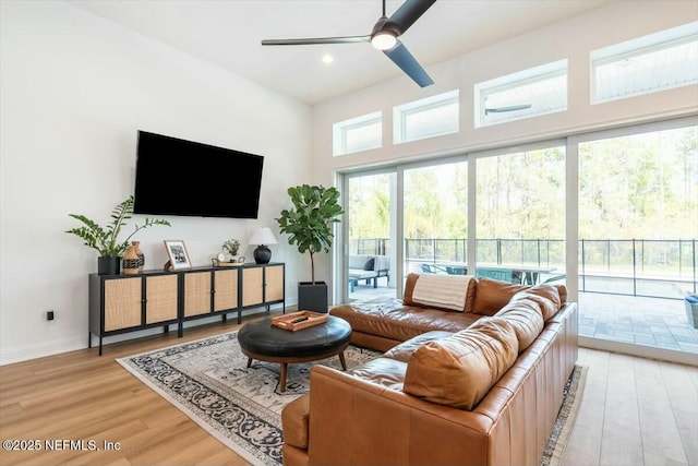 508 Palm Crest Dr, Ponte Vedra, FL 32081 - living room featuring light wood-style floors, a ceiling fan, baseboards, and recessed lighting