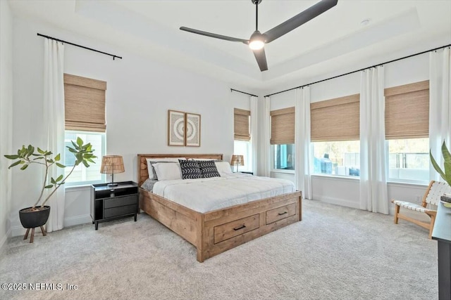 508 Palm Crest Dr, Ponte Vedra, FL 32081 - bedroom with light carpet, a tray ceiling, and a ceiling fan