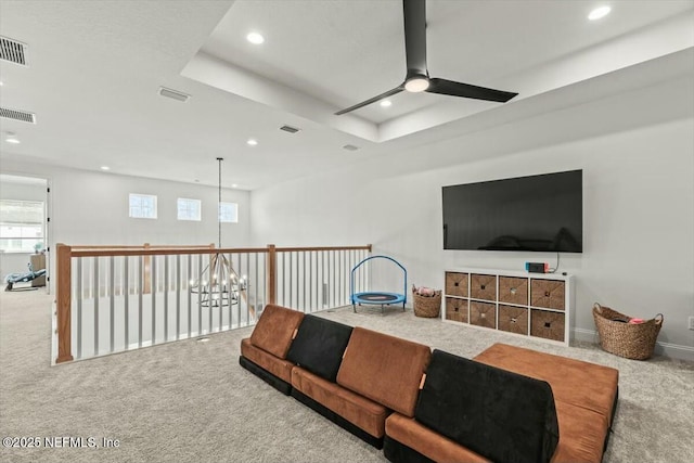 508 Palm Crest Dr, Ponte Vedra, FL 32081 - living room with carpet flooring, recessed lighting, a ceiling fan, and a chandelier
