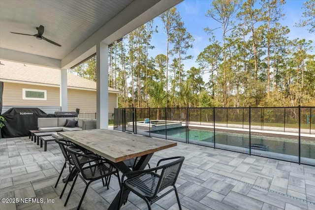 508 Palm Crest Dr, Ponte Vedra, FL 32081 - view of patio featuring an outdoor hangout area, a ceiling fan, and a pool with connected hot tub