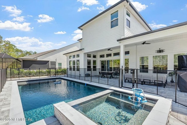 508 Palm Crest Dr, Ponte Vedra, FL 32081 - view of swimming pool with a ceiling fan, a pool with connected hot tub, and a patio area