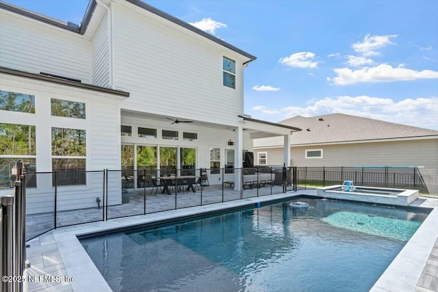 508 Palm Crest Dr, Ponte Vedra, FL 32081 - view of pool featuring a patio, ceiling fan, and a pool with connected hot tub