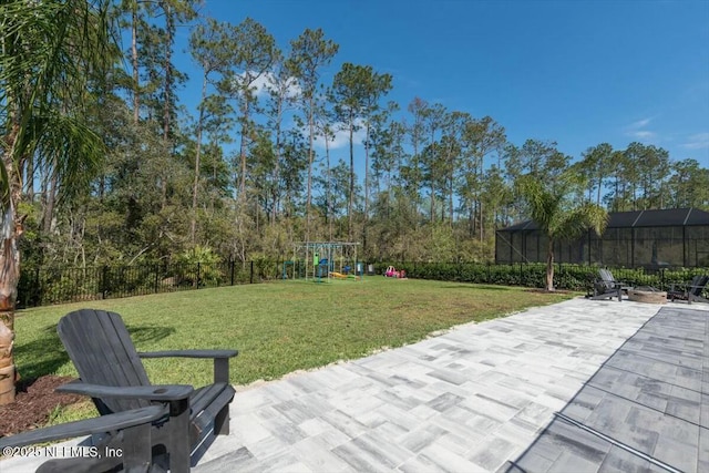 508 Palm Crest Dr, Ponte Vedra, FL 32081 - view of yard with a playground, a lanai, and a patio area