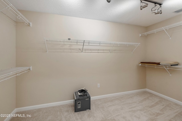 walk in closet with visible vents and carpet flooring