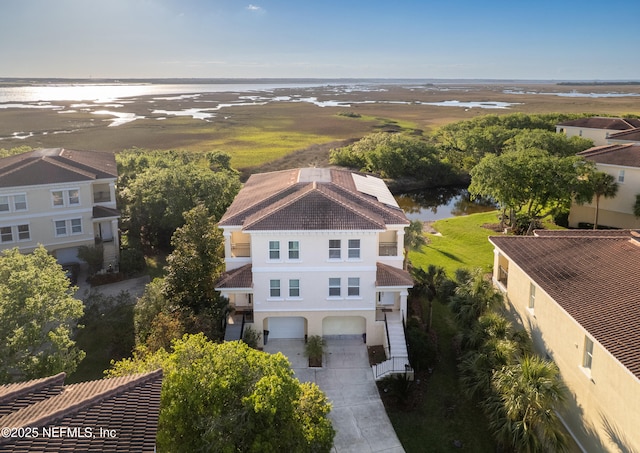 aerial view with a water view