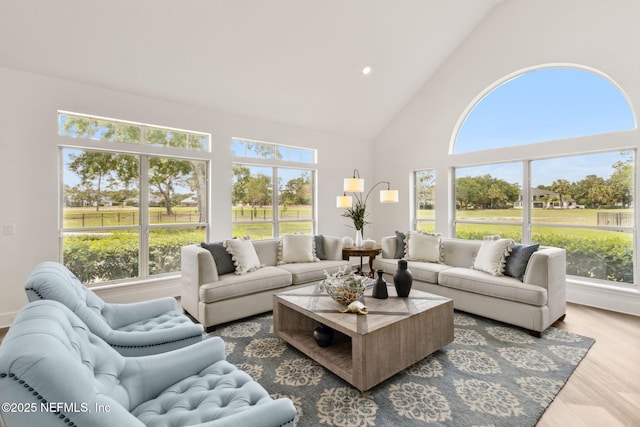 4520 Swilcan Bridge Ln N, Jacksonville, FL 32224 - living area with high vaulted ceiling, healthy amount of natural light, wood finished floors, and recessed lighting