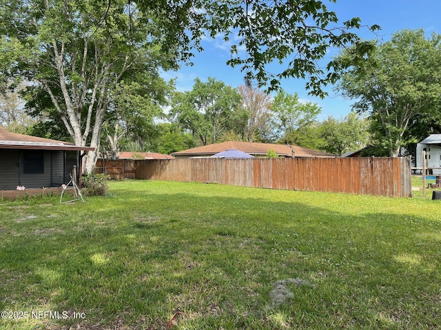 view of yard with a fenced backyard