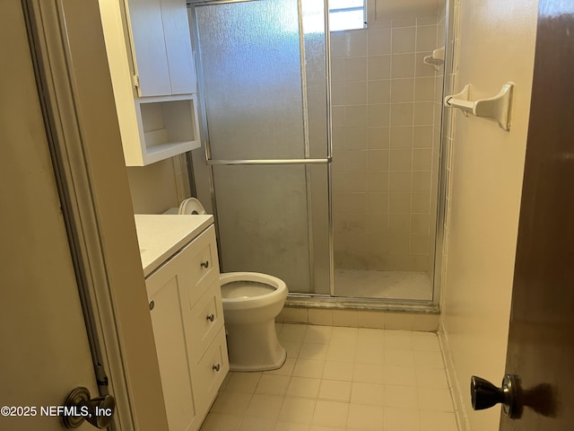 1933 Timucua Trl, Middleburg, FL 32068 - bathroom with a shower stall, vanity, and tile patterned floors