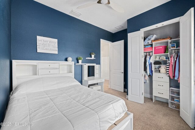 489 Windley Dr, Saint Augustine, FL 32092 - bedroom with carpet floors, a ceiling fan, a closet, and visible vents