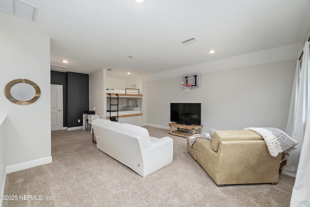 489 Windley Dr, Saint Augustine, FL 32092 - living room with visible vents, baseboards, recessed lighting, and light colored carpet
