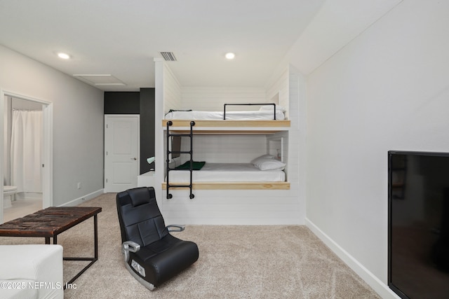489 Windley Dr, Saint Augustine, FL 32092 - carpeted bedroom featuring baseboards, recessed lighting, attic access, connected bathroom, and visible vents