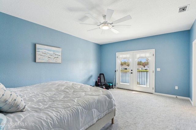 29 Stargaze Ln, Saint Augustine, FL 32095 - carpeted bedroom with french doors, access to outside, baseboards, and ceiling fan