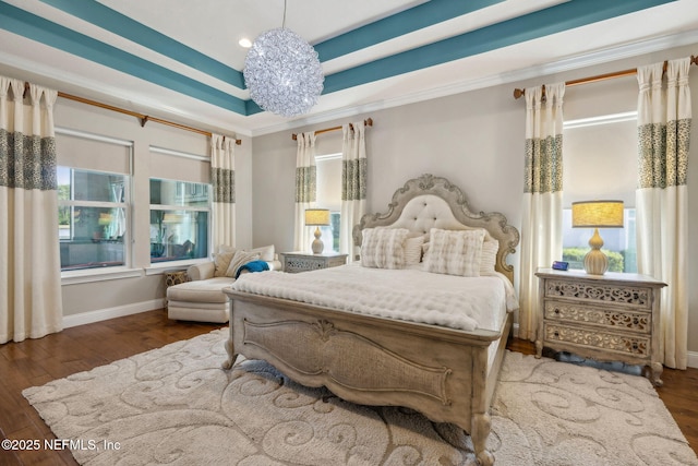 464 Deer Valley Dr, Ponte Vedra, FL 32081 - bedroom featuring a tray ceiling, recessed lighting, ornamental molding, baseboards, and wood finished floors
