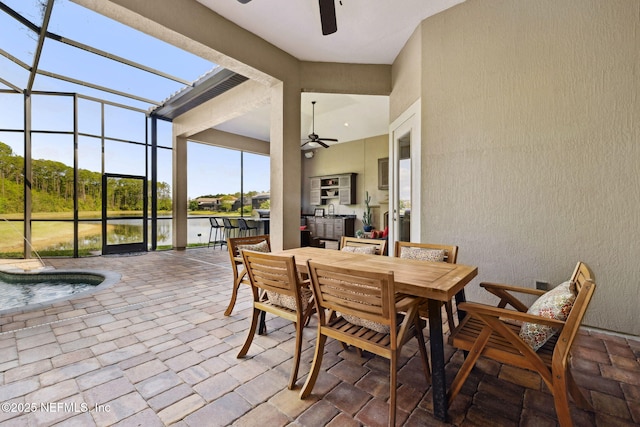 464 Deer Valley Dr, Ponte Vedra, FL 32081 - sunroom with a water view, outdoor dining space, and a ceiling fan