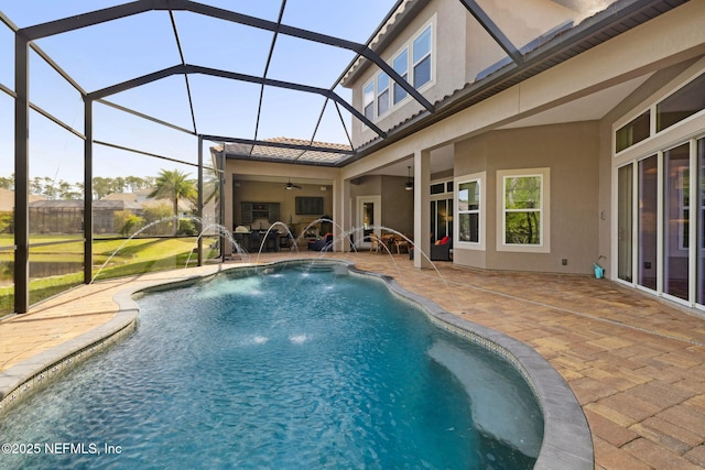 464 Deer Valley Dr, Ponte Vedra, FL 32081 - view of pool featuring a ceiling fan, glass enclosure, and a patio area