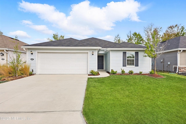6387 Barrington Cv Ln, Jacksonville, FL 32218 - ranch-style home featuring concrete driveway, an attached garage, and a front lawn