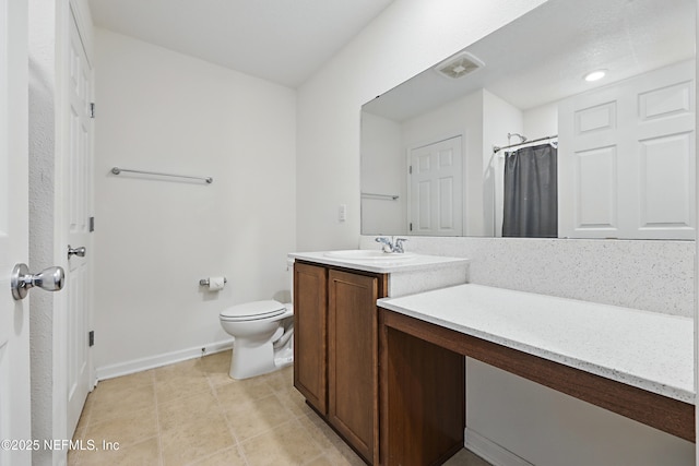 6387 Barrington Cv Ln, Jacksonville, FL 32218 - bathroom with toilet, baseboards, vanity, tile patterned flooring, and a shower with shower curtain