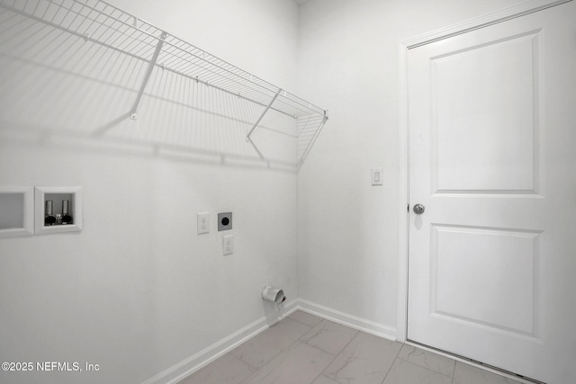 356 Salazar St, Saint Augustine, FL 32095 - laundry room with electric dryer hookup, light marble finish flooring, and washer hookup