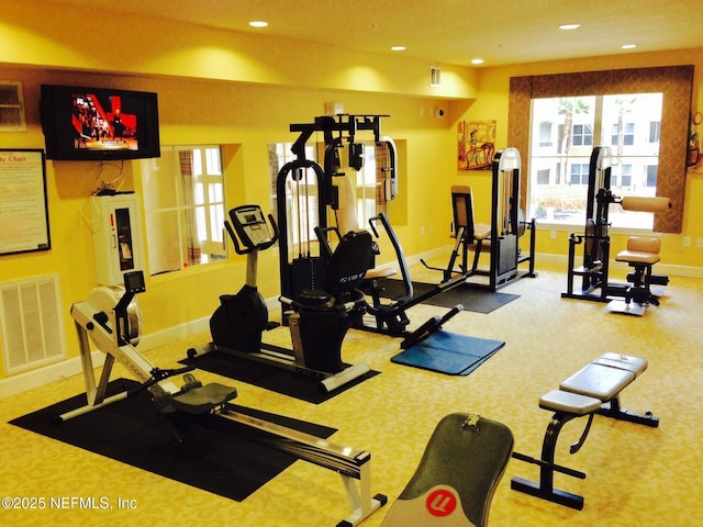 8539 Gate Pkwy W Unit 1616, Jacksonville, FL 32216 - gym with baseboards, visible vents, and recessed lighting