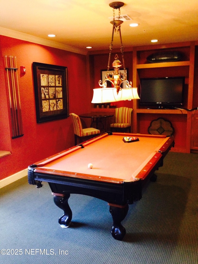 8539 Gate Pkwy W Unit 1616, Jacksonville, FL 32216 - game room featuring baseboards, crown molding, carpet, and billiards