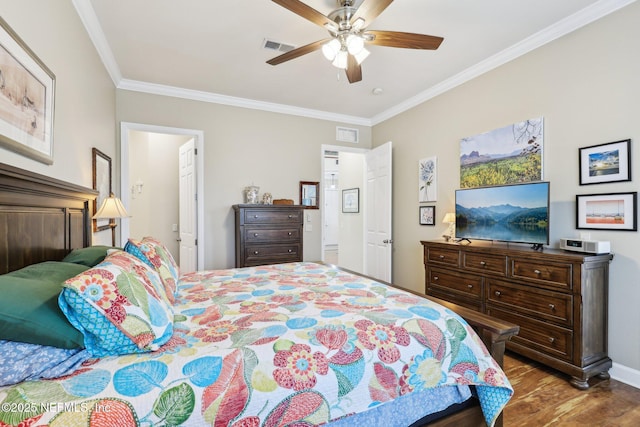 2011 Pond Ridge Ct Unit 1201, Fleming Island, FL 32003 - bedroom featuring ornamental molding, wood finished floors, and a ceiling fan