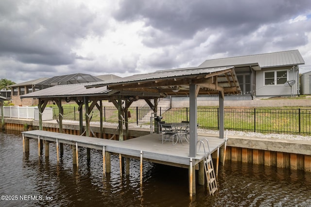 111 Magnolia Dr, East Palatka, FL 32131 - view of dock with a gazebo, a water view, and fence