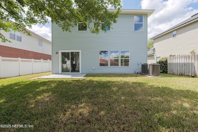 2895 Cross Creek Dr, Green Cove Springs, FL 32043 - rear view of house featuring cooling unit, a fenced backyard, and a lawn