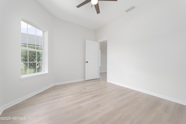 2895 Cross Creek Dr, Green Cove Springs, FL 32043 - spare room featuring baseboards, visible vents, ceiling fan, and light wood-type flooring